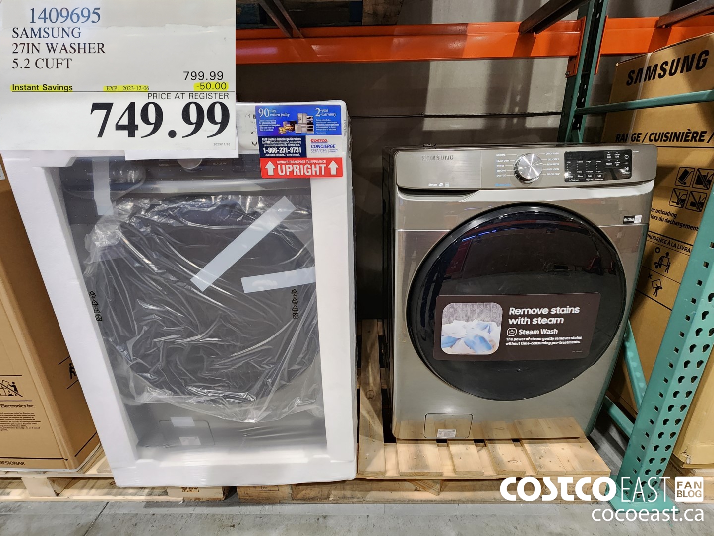 1409695 SAMSUNG 27IN WASHER 5.2 CUFT ($50.00 INSTANT SAVINGS EXPIRES ON 2023-12-06) $749.99
