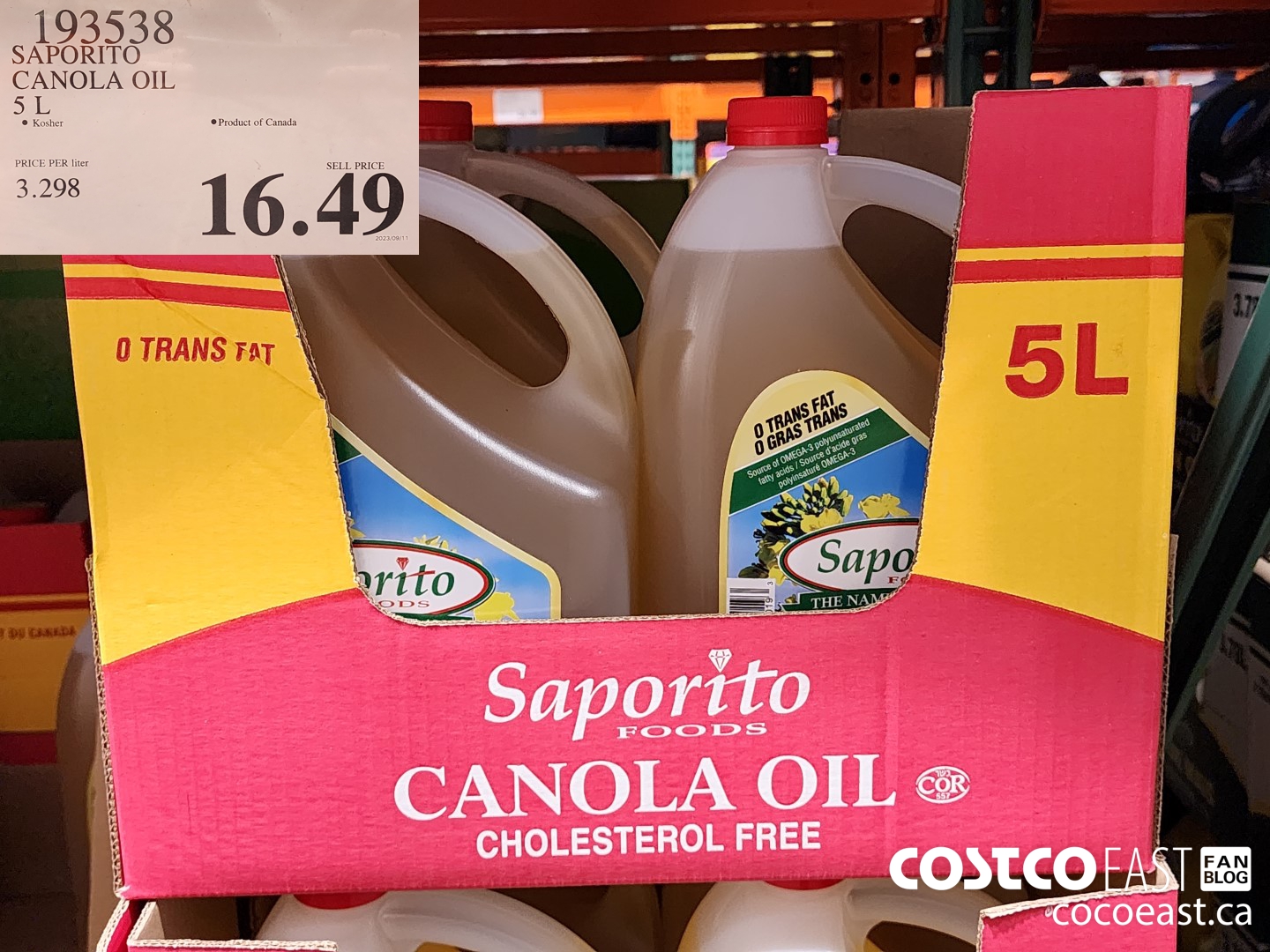 193538 SAPORITO CANOLA OIL 5L $16.49