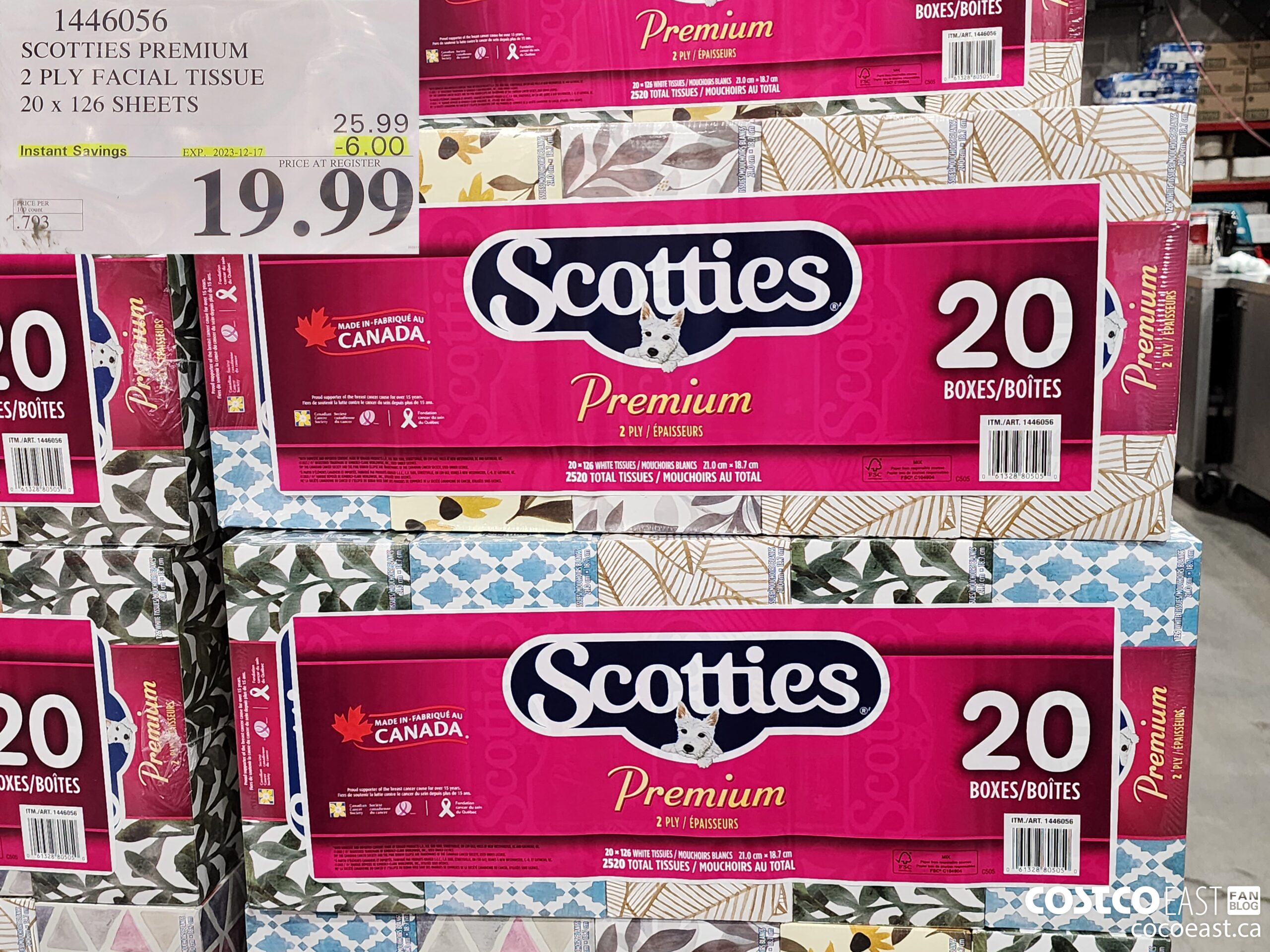 1446056 SCOTTIE PREMIUM 2 PLY FACIAL TISSUES 20 x 126 sheets ($6.00 INSTANT SAVINGS EXPIRES ON 2023-12-17) $19.99
