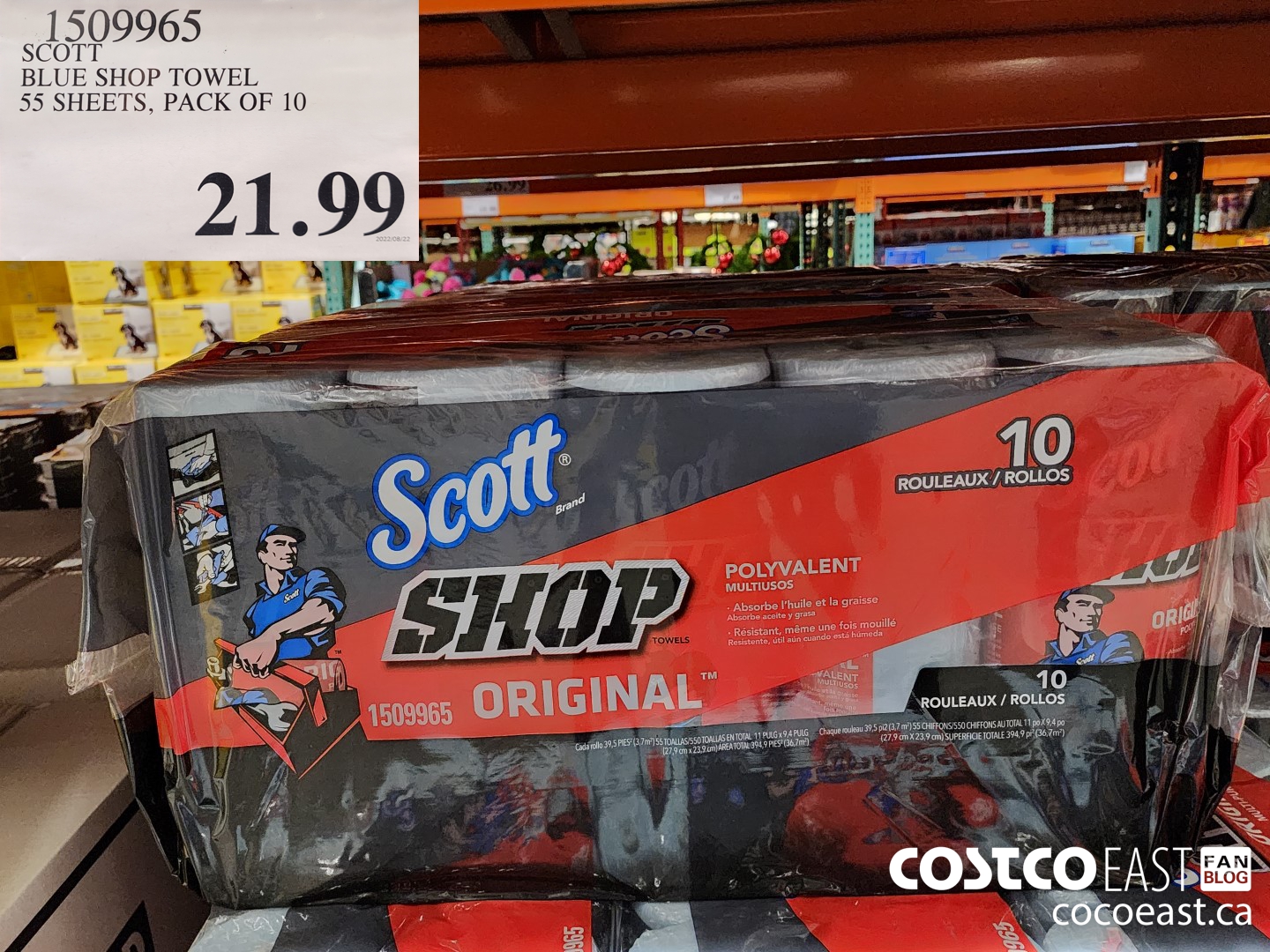 1509965 SCOTT BLUE SHOP TOWEL 55 SHEETS, PACK OF 10 $21.99