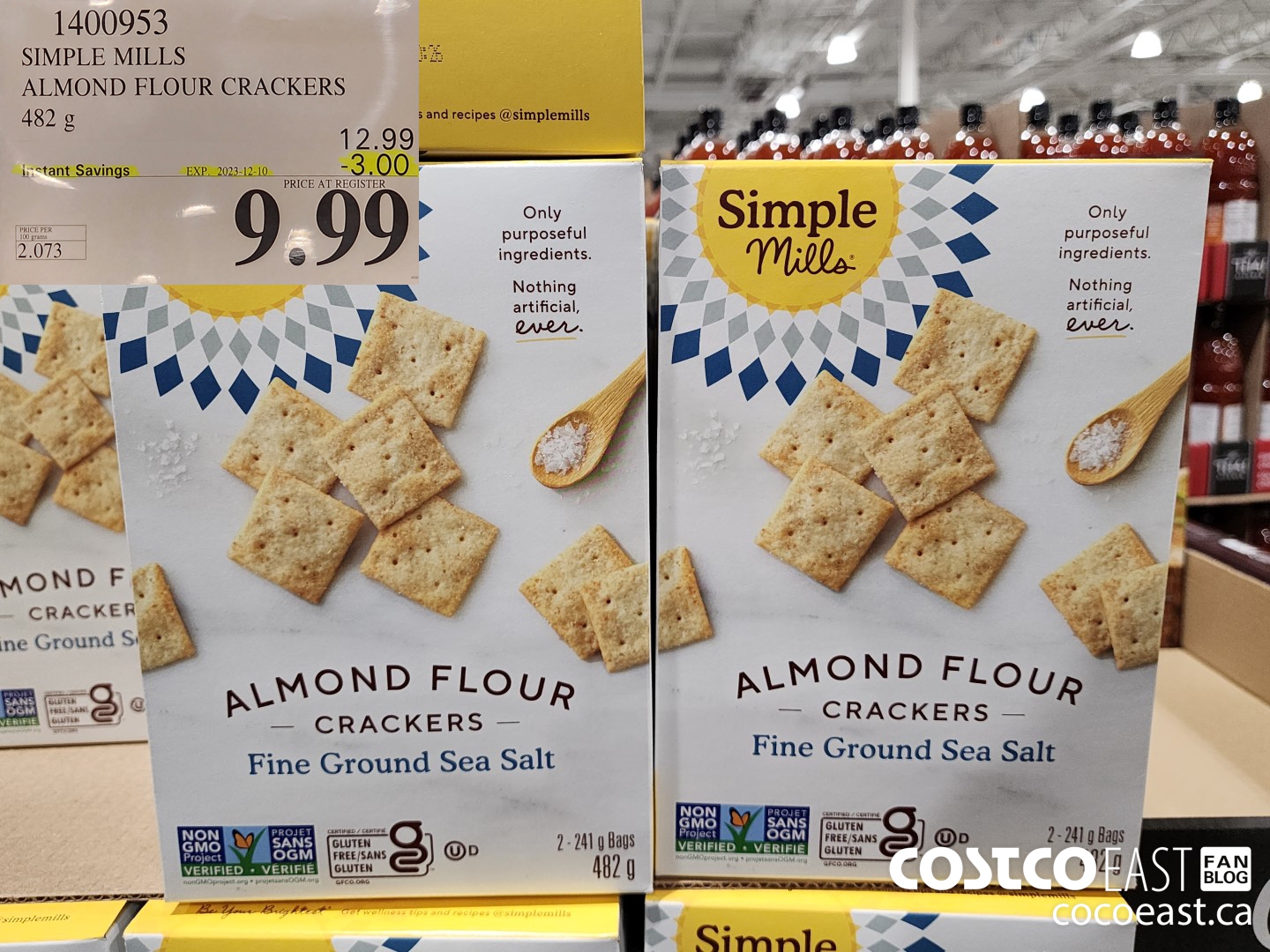1400953 SIMPLE MILLS ALMOND FLOUR CRACKERS 482 G ($3.00 INSTANT SAVINGS EXPIRES ON 2023-12-10) $9.99