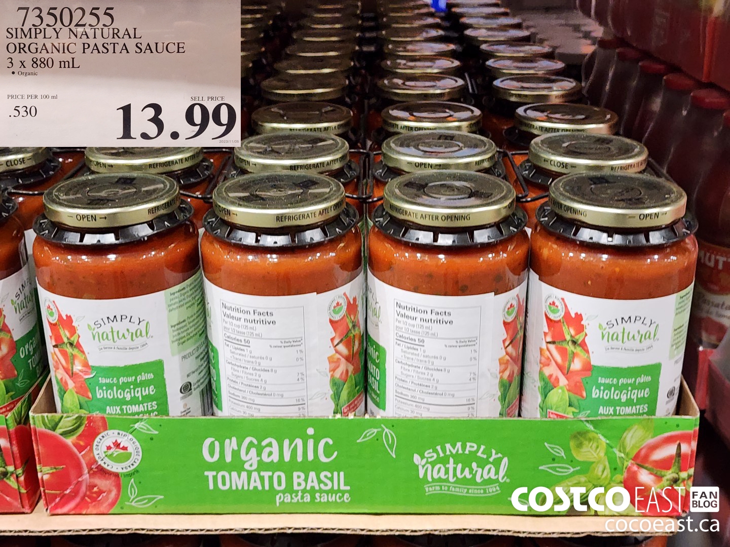 7350255 SIMPLY NATURAL ORGANIC PASTA SAUCE 3 X 880 ML $13.99
