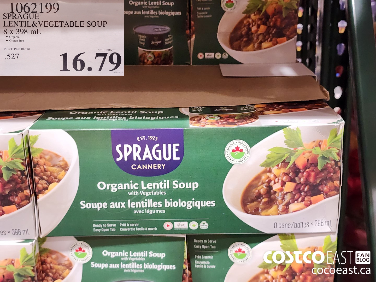 1062199 SPRAGUE LENTIL&VEGETABLE SOUP 8 X 398 ML $16.79