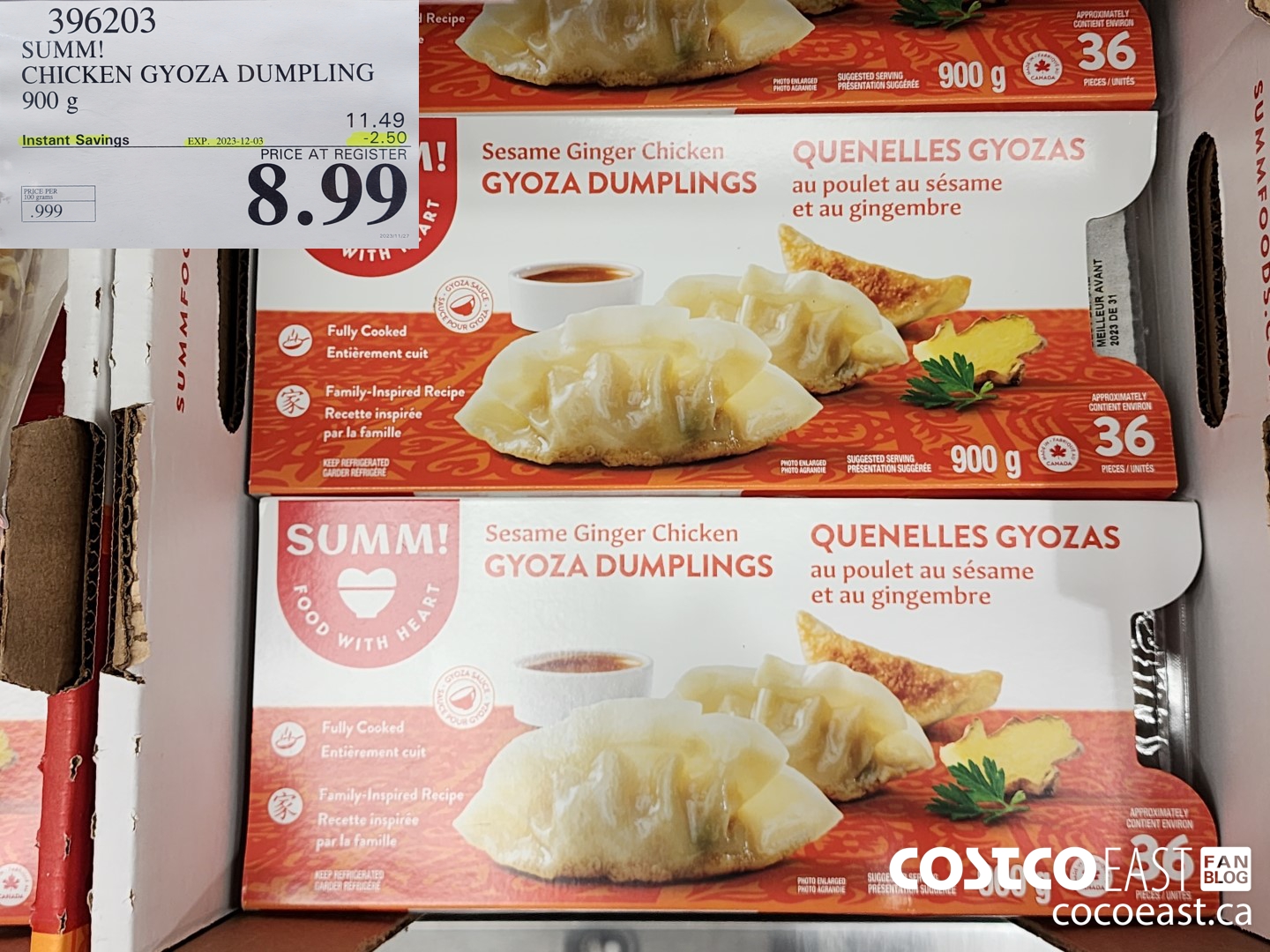 396203 SUMM! CHICKEN GYOZA DUMPLING 900G ($2.50 INSTANT SAVINGS EXPIRES ON 2023-12-03) $8.99