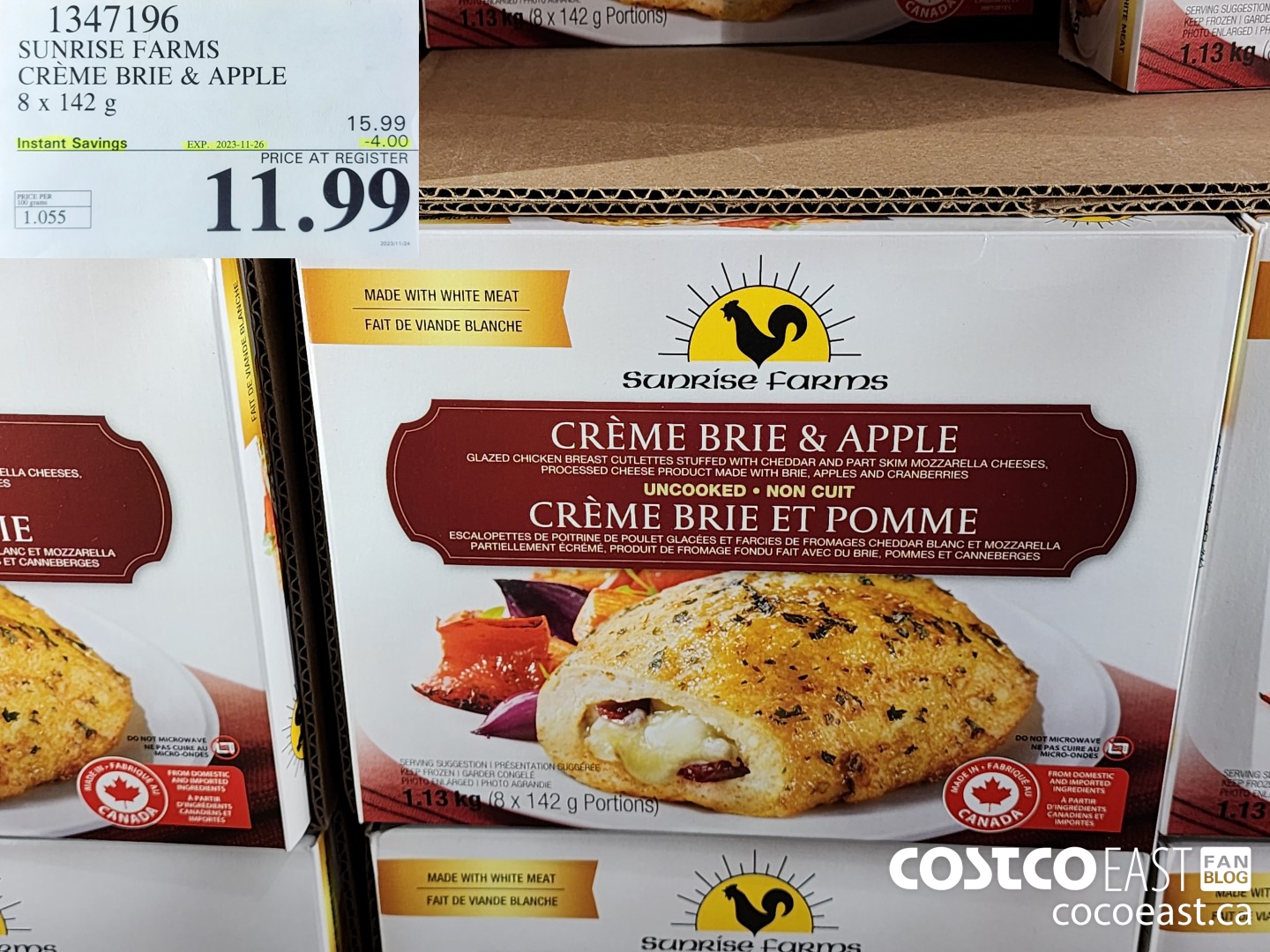 1347196 SUNRISE FARMS CREME BRIE & APPLE 8 X 142 G ($4.00 INSTANT SAVINGS EXPIRES ON 2023-11-26) $11.99