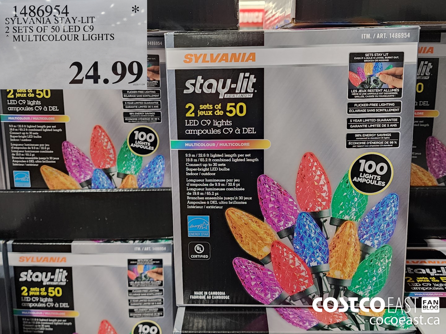 1486954 SYLVANIA STAY-LIT 2 SETS OF 50 LED C9 MULTICOLOUR LIGHTS $24.99