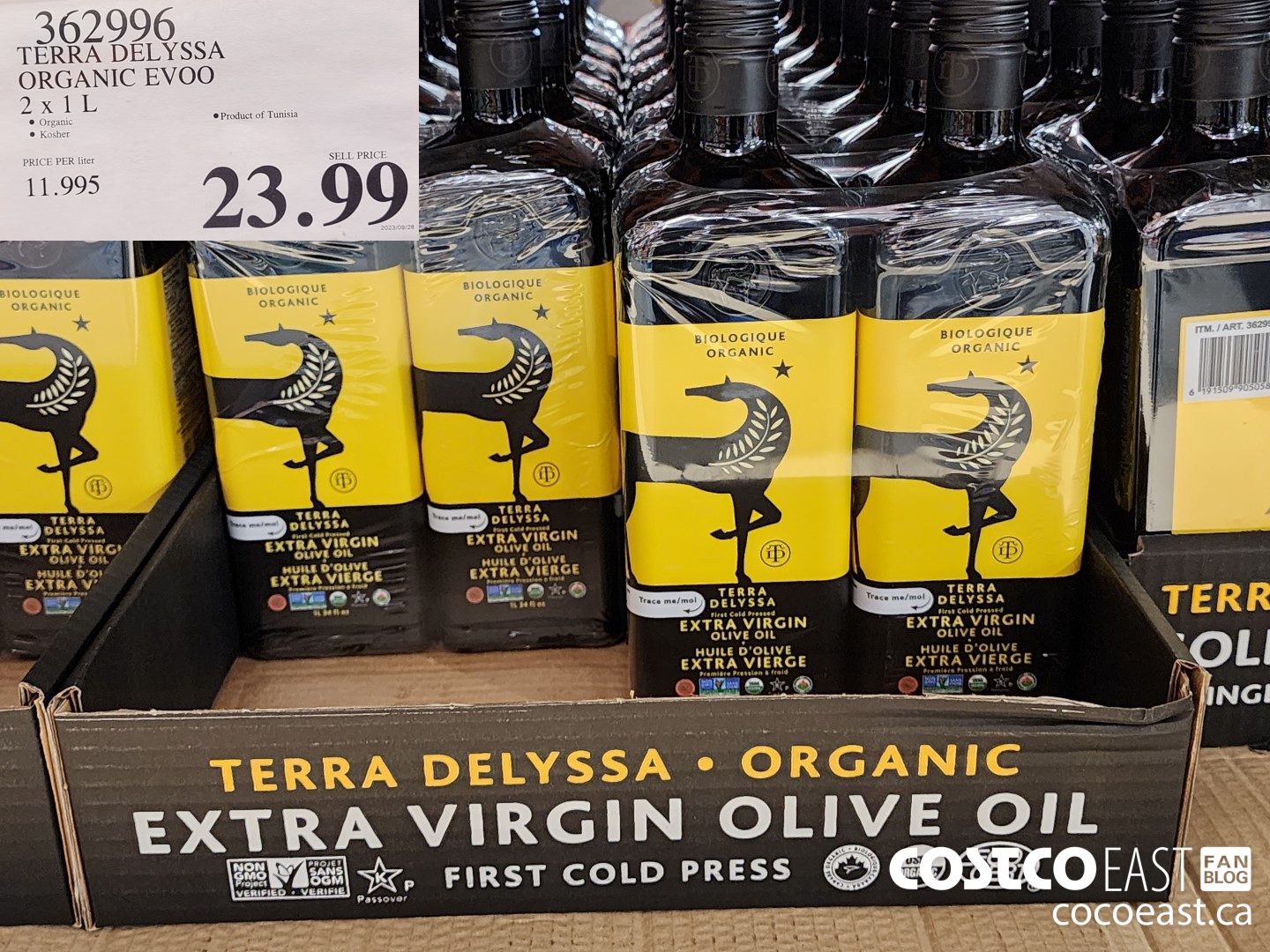 362996 TERRA DELYSSA ORGANIC EVOO 2 X 1L $23.99