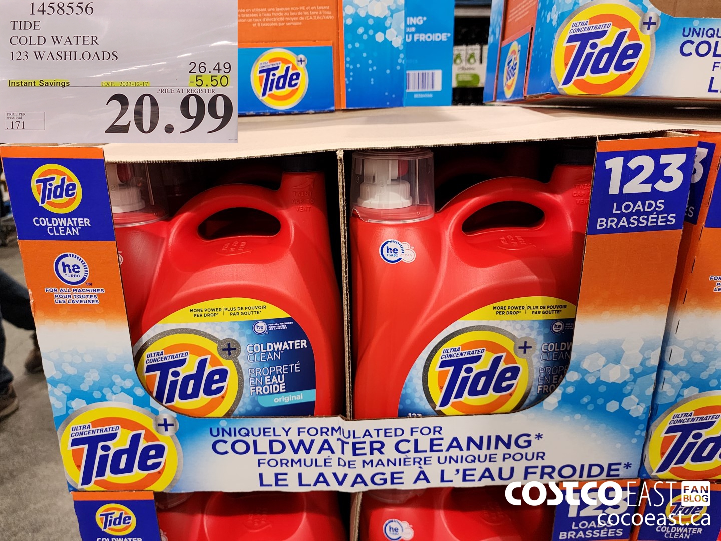 1458556 TIDE COLD WATER 123 WASHLOADS ($5.50 INSTANT SAVINGS EXPIRES ON 2023-12-17) $20.99