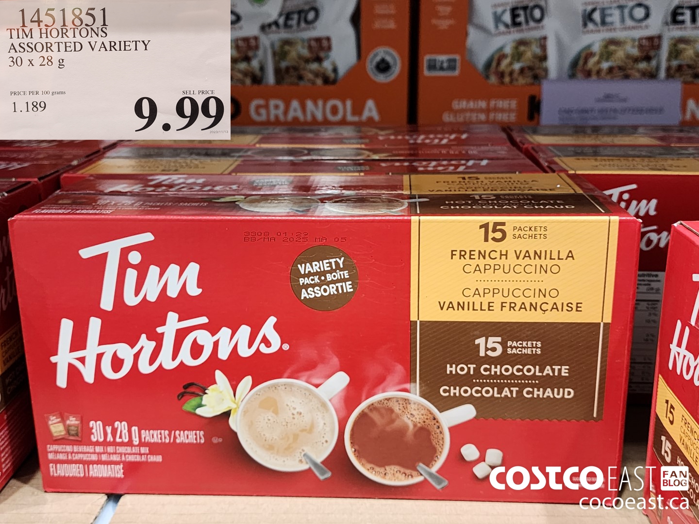 1451851 TIM HORTONS ASSORTED VARIETY 30 X 28G $9.99