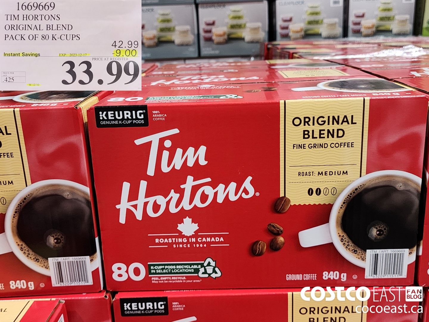 1669669 TIM HORTONS ORIGINAL BLEND PACK OF 80 K-CUPS ($9.00 INSTANT SAVINGS EXPIRES ON 2023-12-17) $33.99