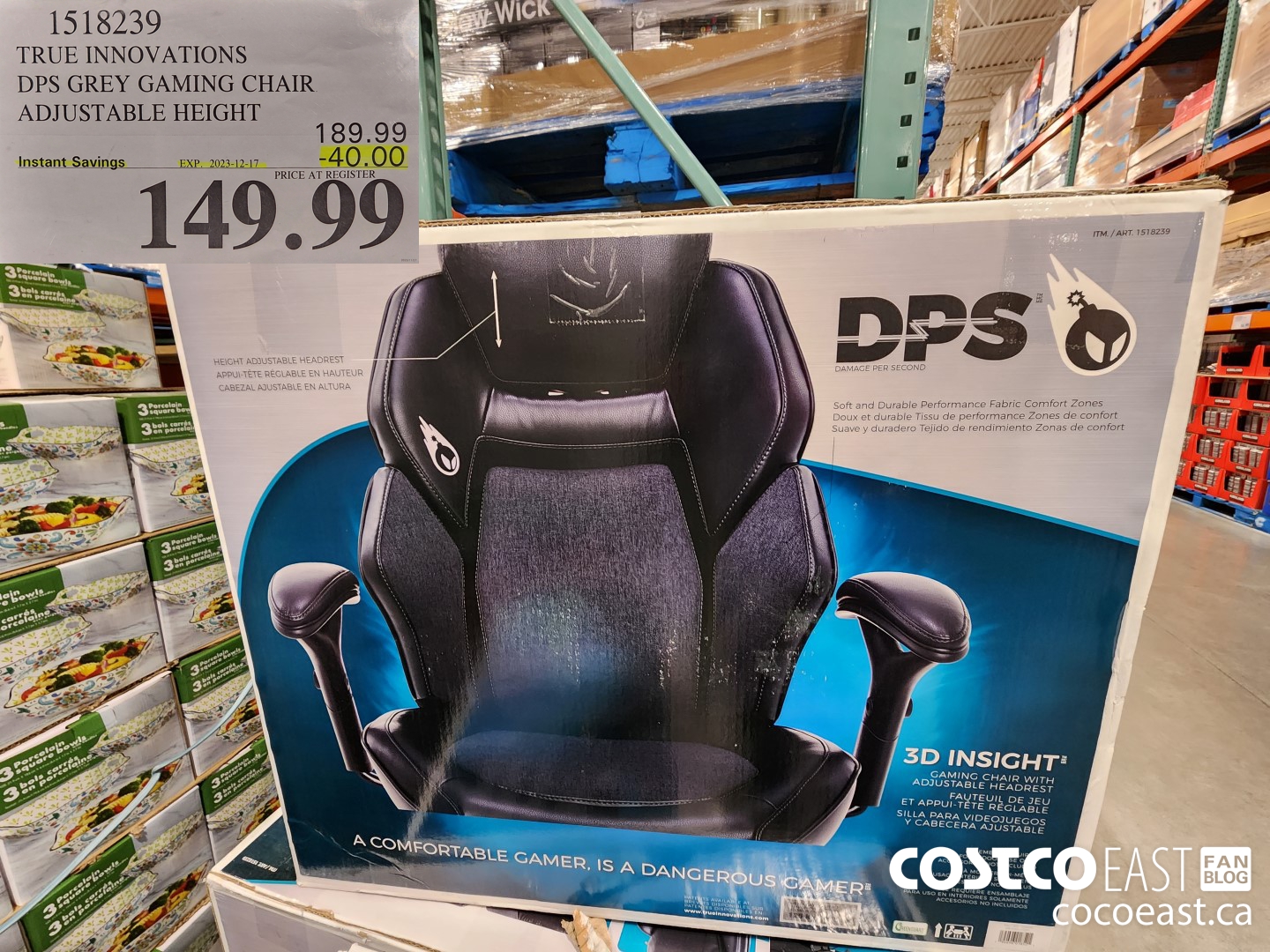 1513239 TRUE INNOVATIONS DPS GREY GAMING CHAIR ADJUSTABLE HEIGHT ($40.00 INSTANT SAVINGS EXPIRES ON 2023-12-17) $149.99