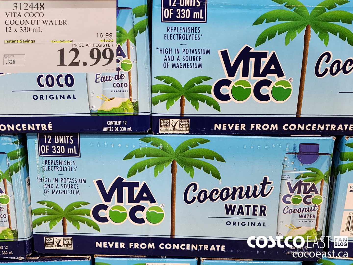 312448 VITA COCO COCONUT WATER 12 X 330 ML ($4.00 INSTANT SAVINGS EXPIRES ON 2023-12-03) $12.99