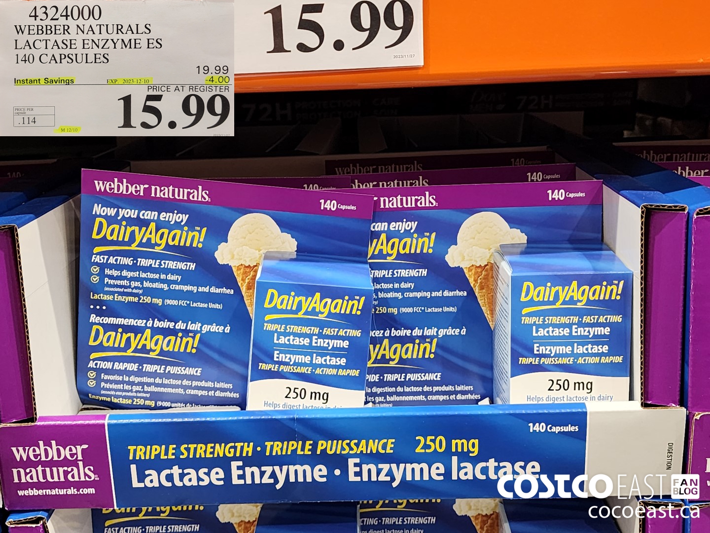 4324000 WEBBER NATURALS LACTASE ENZYME ES 140 CAPSULES ($4.00 INSTANT SAVINGS EXPIRES ON 2023-12-10) $15.99