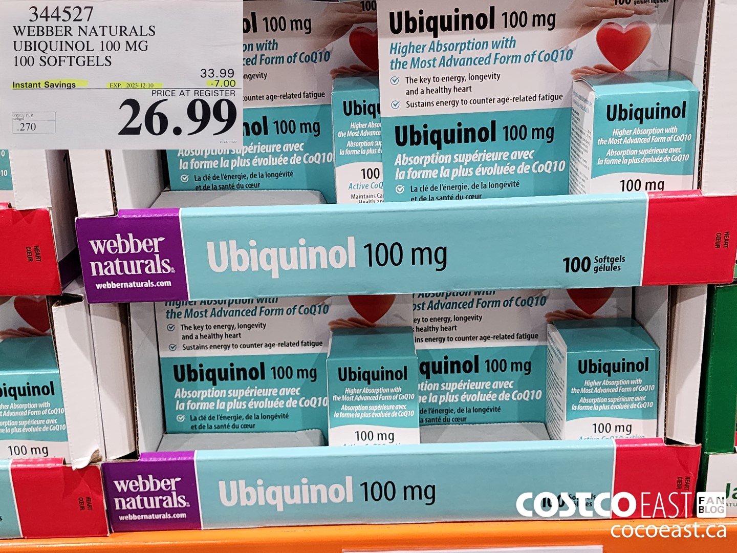 344527 WEBBER NATURALS UBIQUINOL 100 MG 100 SOFTGELS ($7.00 INSTANT SAVINGS EXPIRES ON 2023-12-10) $26.99