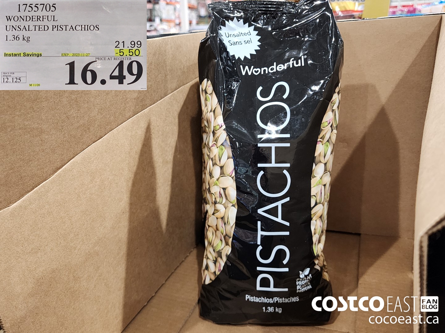 1755705 WONDERFUL UNSALTED PISTACHIOS 1.36 KG ($5.50 INSTANT SAVINGS EXPIRES ON 2023-11-27) $16.49
