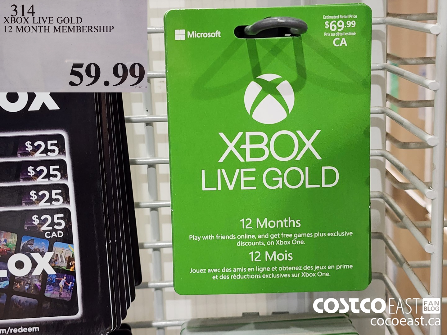 314 XBOX LIVE GOLD 12 MONTH MEMBERSHIP $59.99