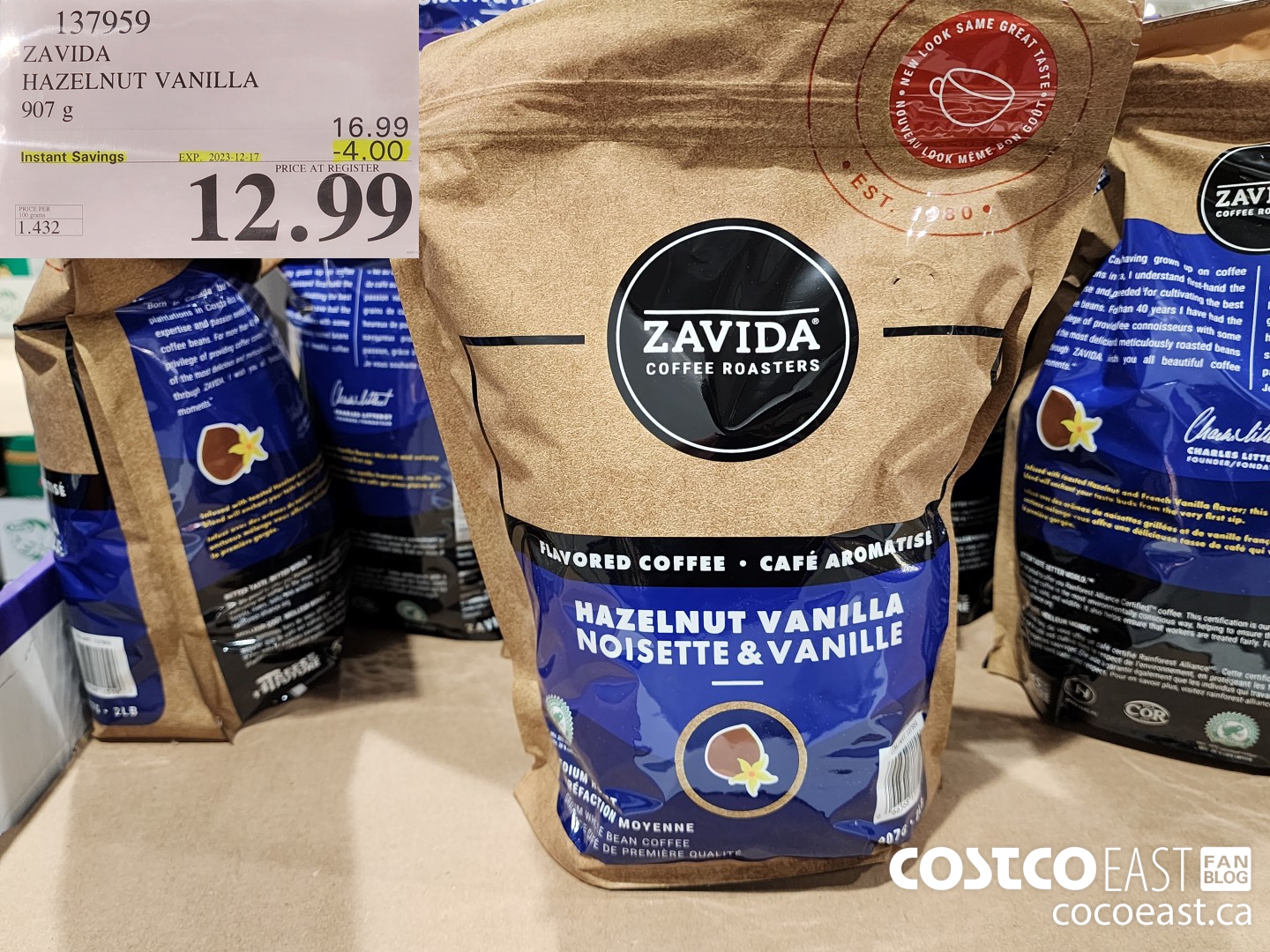 137959 ZAVIDA HAZELNUT VANILLA 907G ($4.00 INSTANT SAVINGS EXPIRES ON 2023-12-17) $12.99
