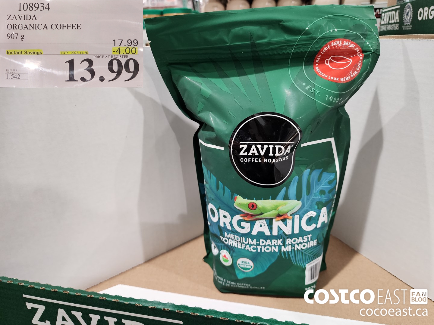 108934 ZAVIDA ORGANICA COFFEE 907 g ($4.00 INSTANT SAVINGS EXPIRES ON 2023-11-26) $13.99