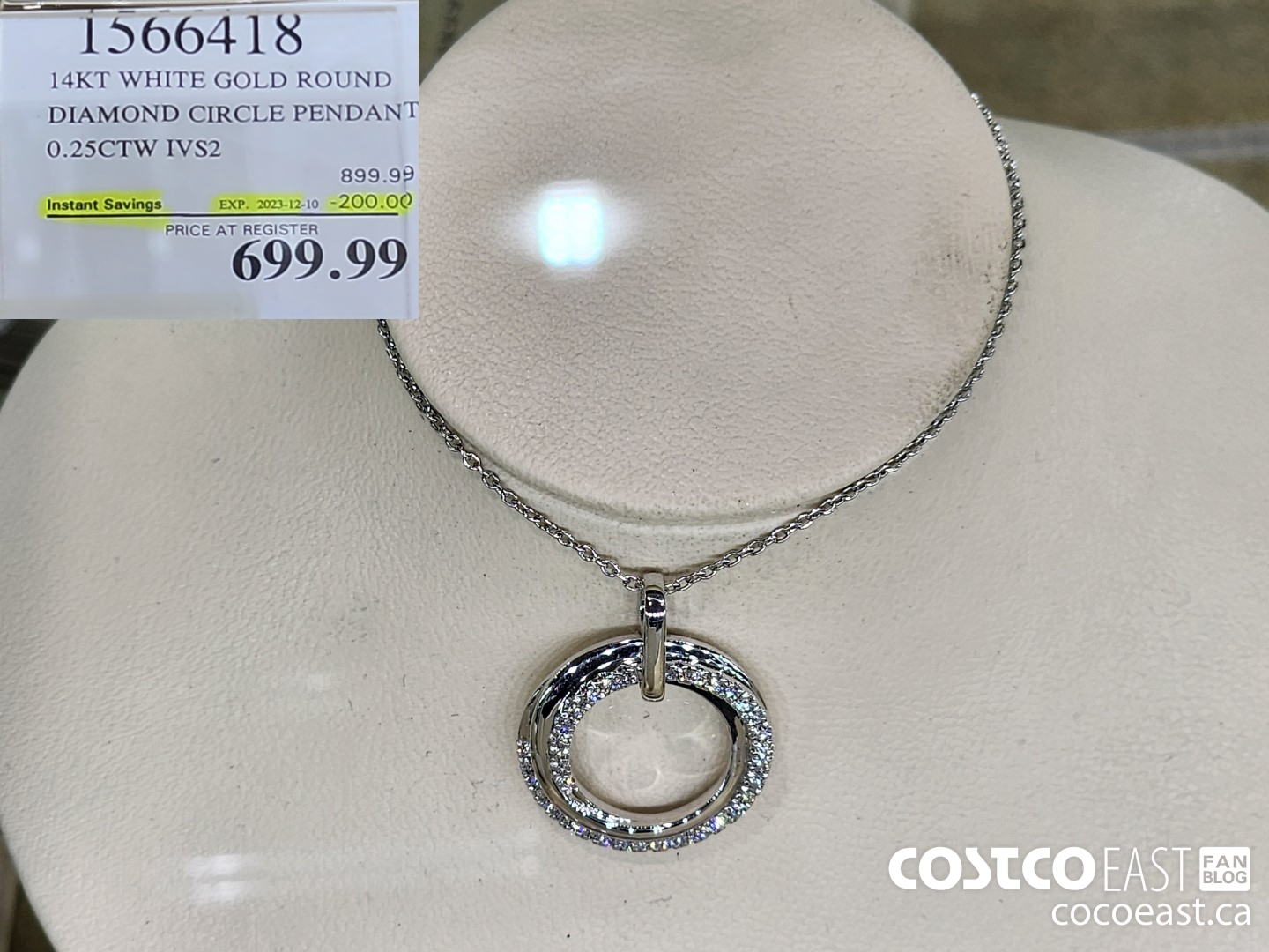 1566418 14KT WHITE GOLD ROUND DIAMOND CIRCLE PENDANT 0.25CTW IVS2 ($200.00 INSTANT SAVINGS EXPIRES ON 2023-12-10) $699.99