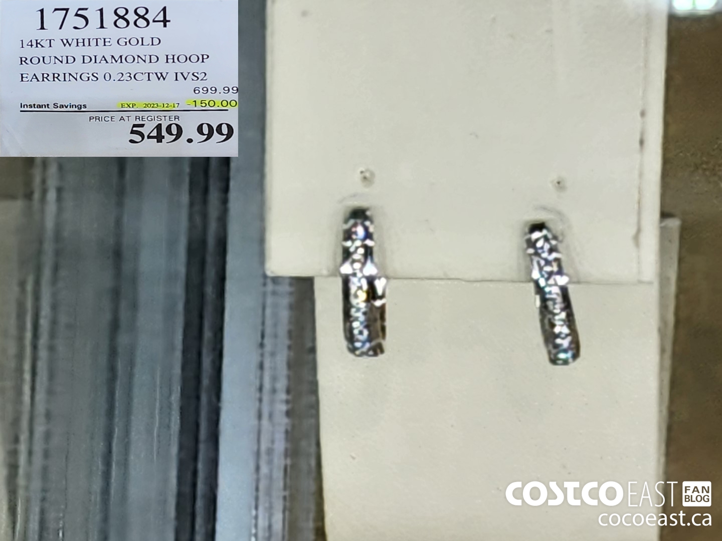 1751884 14KT WHITE GOLD ROUND DIAMOND HOOP EARRINGS 0.23CTW IVS2 ($150.00 INSTANT SAVINGS EXPIRES ON 2023-12-17) $549.99