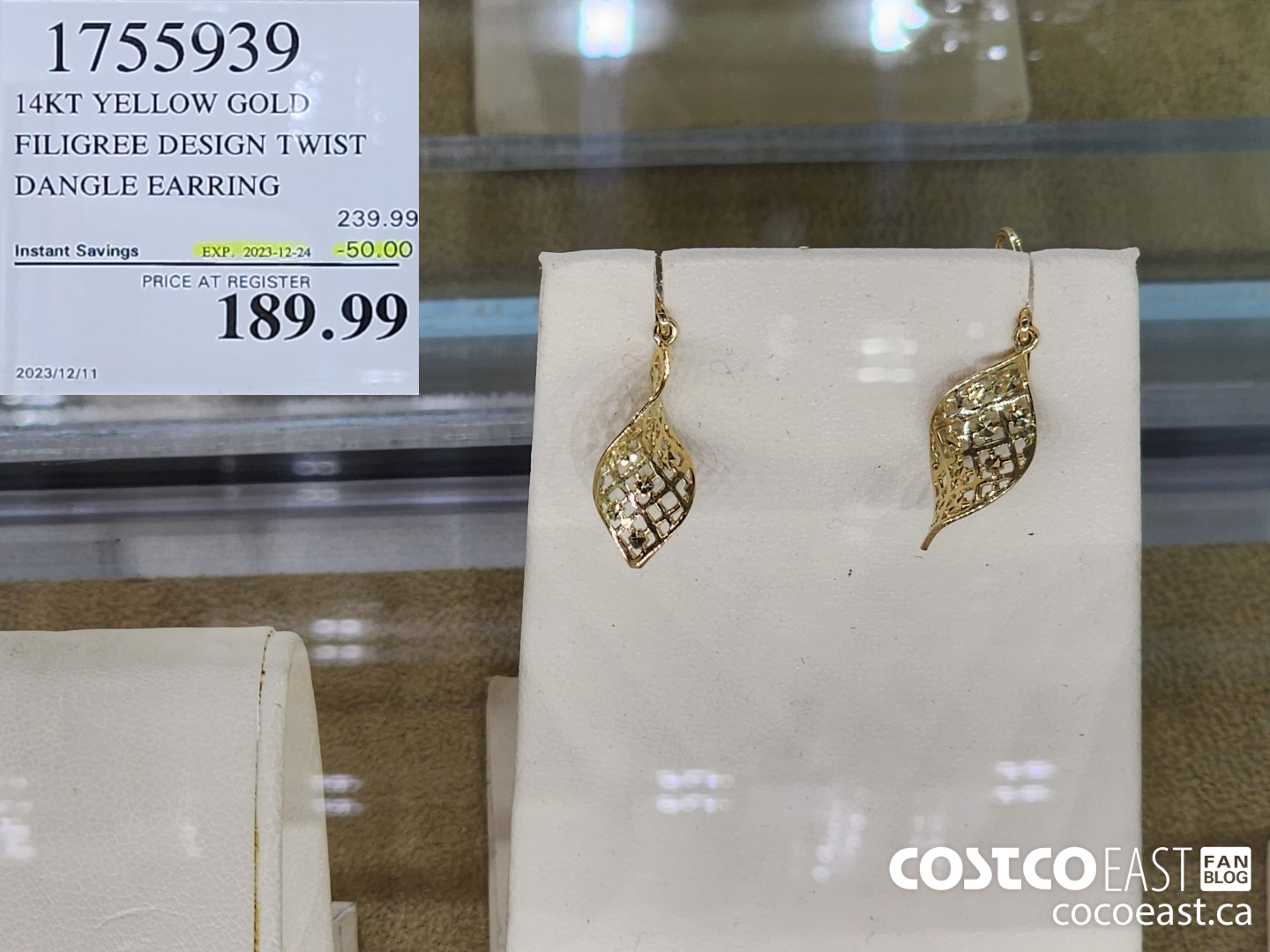 1755939 14KT YELLOW GOLD FILIGREE DESIGN TWIST DANGLE EARRING ($50.00 INSTANT SAVINGS EXPIRES ON 2023-12-24) $189.99