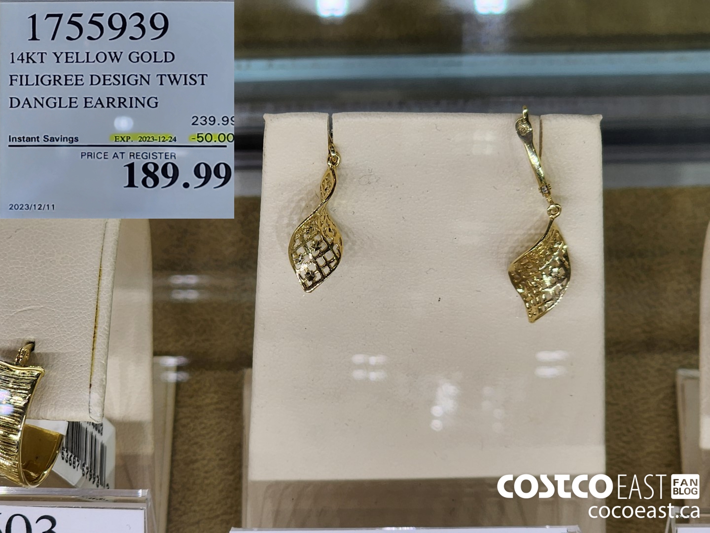 1755939 14KT YELLOW GOLD FILIGREE DESIGN TWIST DANGLE EARRING ($50.00 INSTANT SAVINGS EXPIRES ON 2023-12-24) $189.99