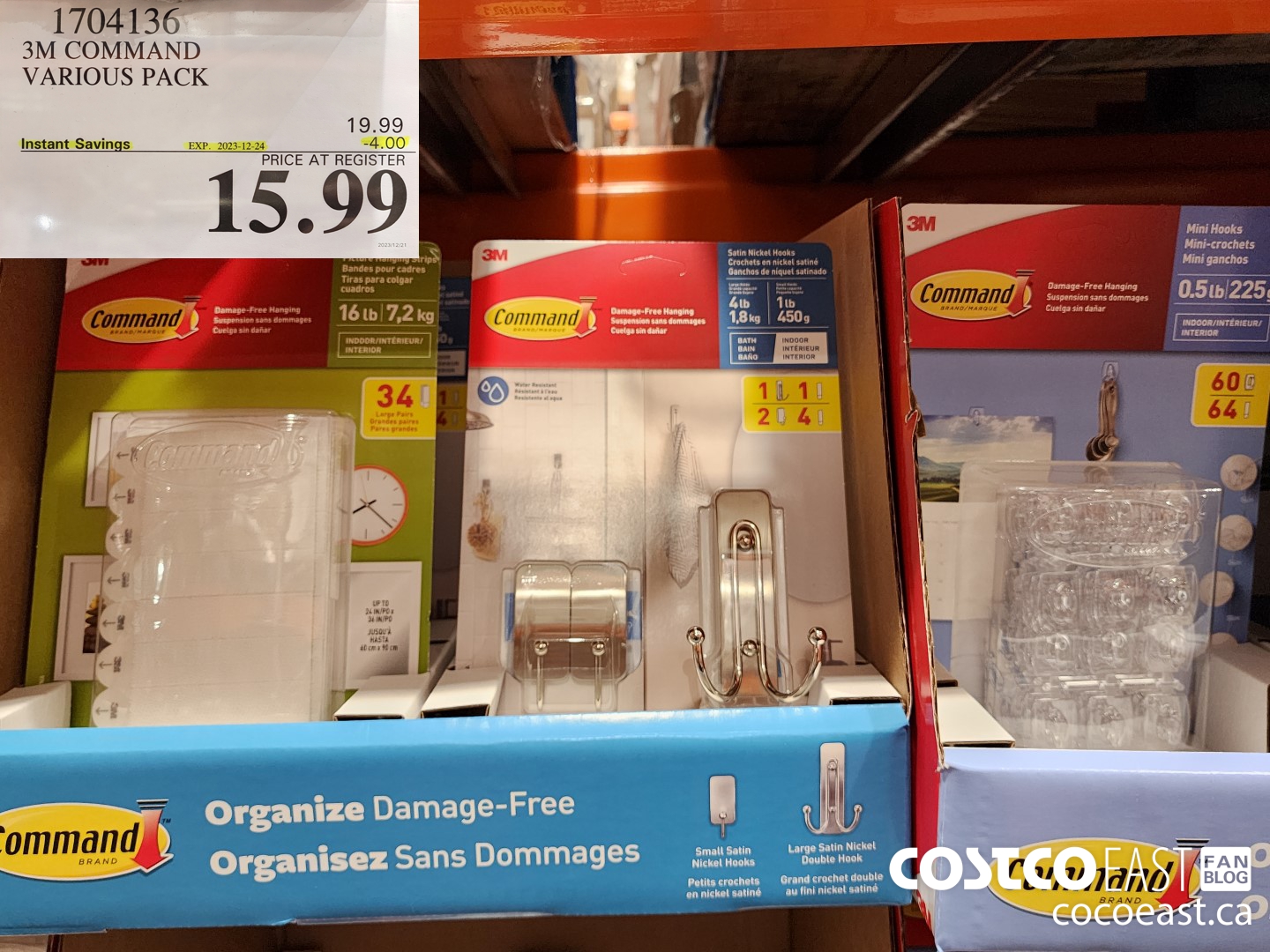 1704136 3M COMMAND VARIOUS PACK ($4.00 INSTANT SAVINGS EXPIRES ON 2023-12-24) $15.99