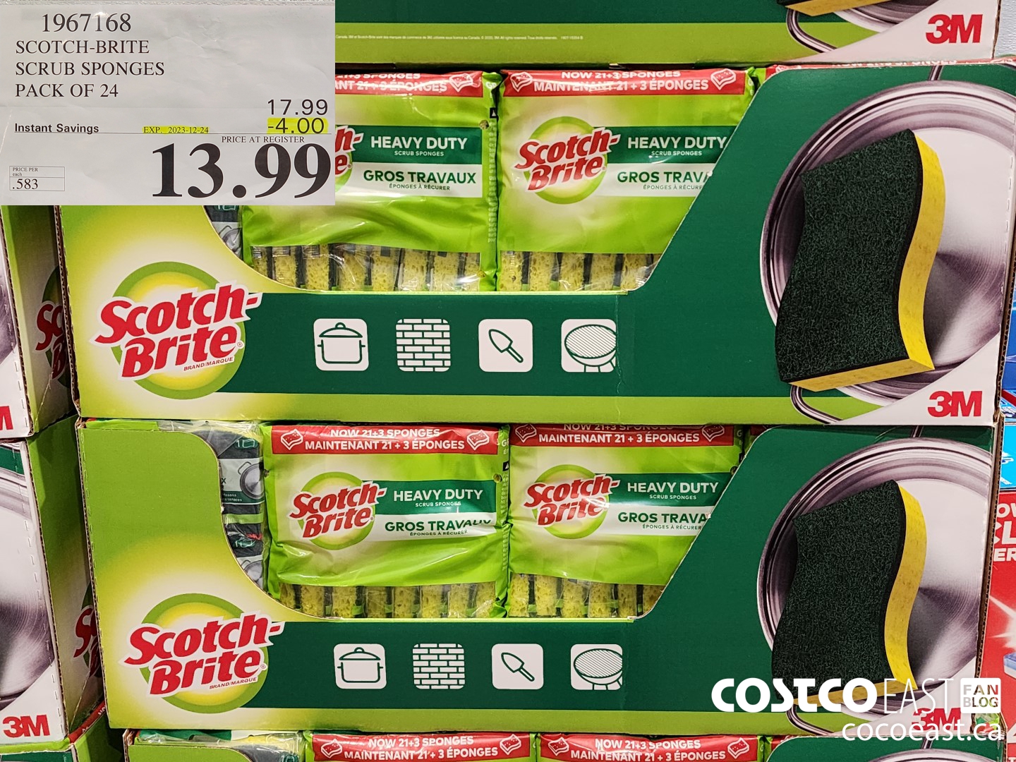 1967168 3M SCOTCH-BRITE SCRUB SPONGES PACK OF 24 ($4.00 INSTANT SAVINGS EXPIRES ON 2023-12-24) $13.99