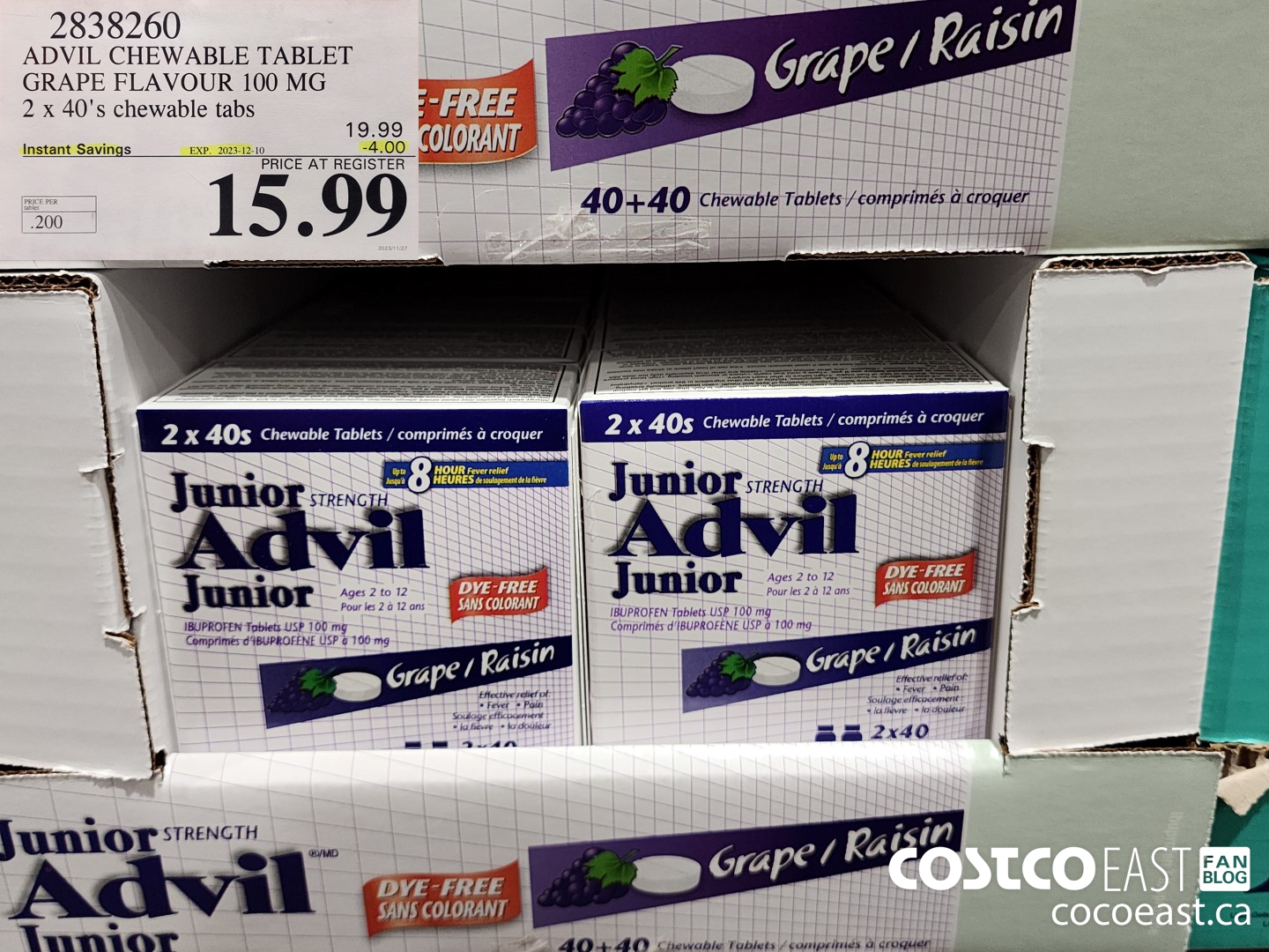 2838260 ADVIL CHEWABLE TABLET GRAPE FLAVOUR 100 MG 2 X 40'S CHEWABLE TABS ($4.00 INSTANT SAVINGS EXPIRES ON 2023-12-10) $15.99