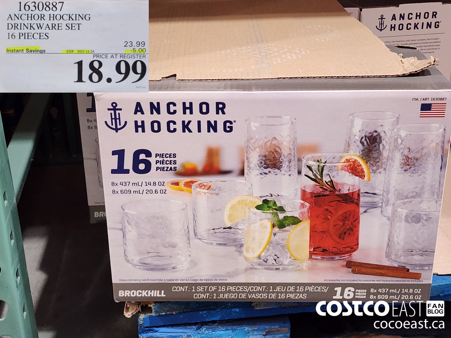 1630887 ANCHOR HOCKING DRINKWARE SET 16 PIECES ($5.00 INSTANT SAVINGS EXPIRES ON 2023-12-24) $18.99