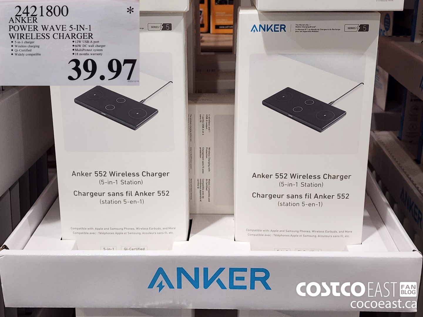 2421800 ANKER POWER WAVE 5-IN-1 WIRELESS CHARGER $39.97