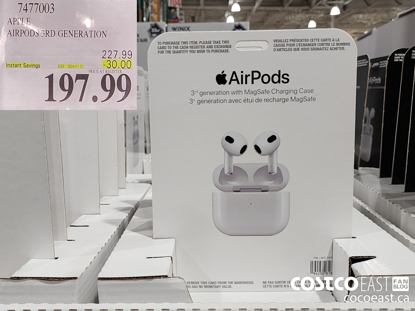 7477003 APPLE AIRPODS 3RD GENERATION ($30.00 INSTANT SAVINGS EXPIRES ON 2024-01-03) $197.99