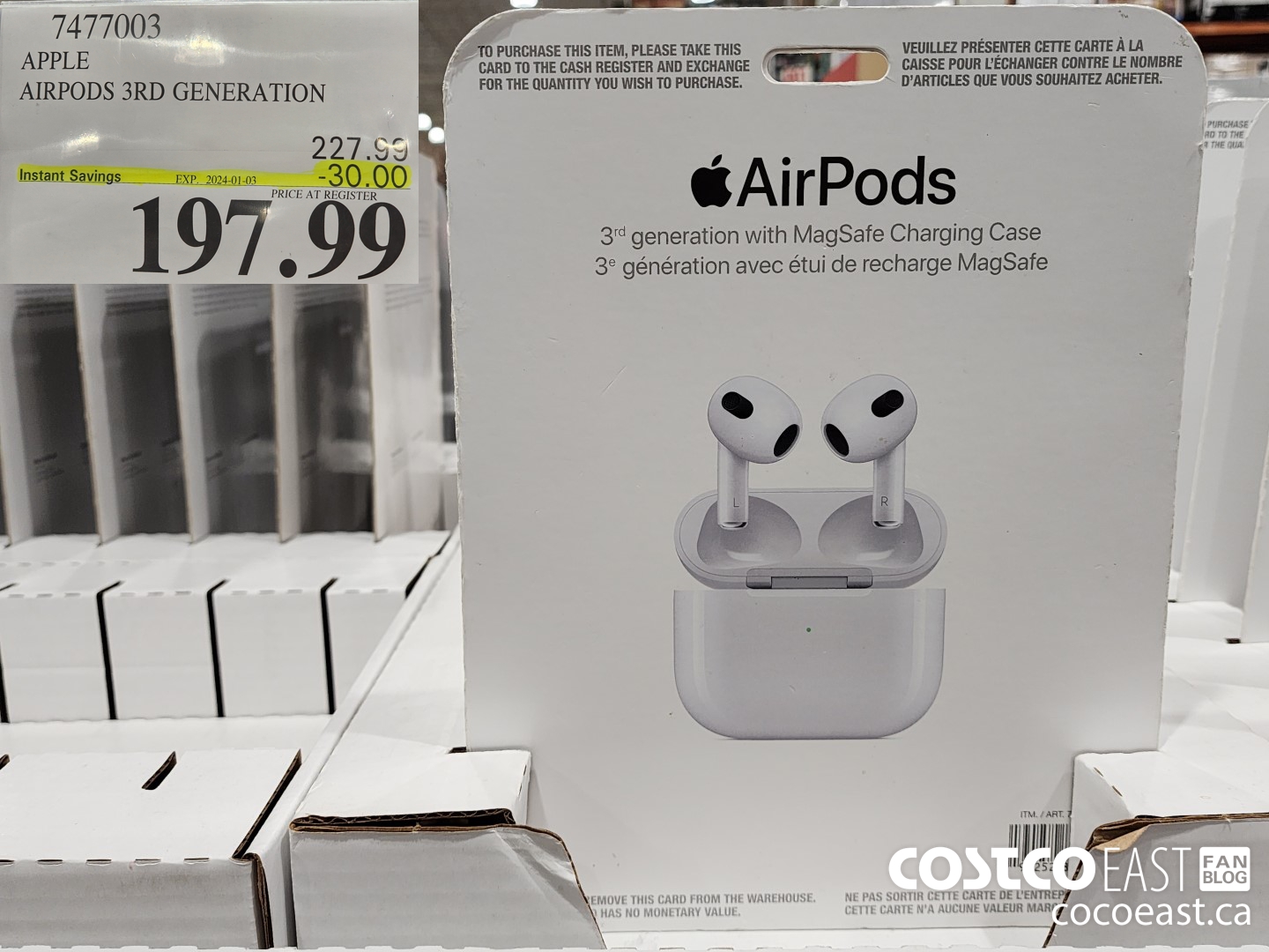 7477003 APPLE AIRPODS 3RD GENERATION ($30.00 INSTANT SAVINGS EXPIRES ON 2024-01-03) $197.99