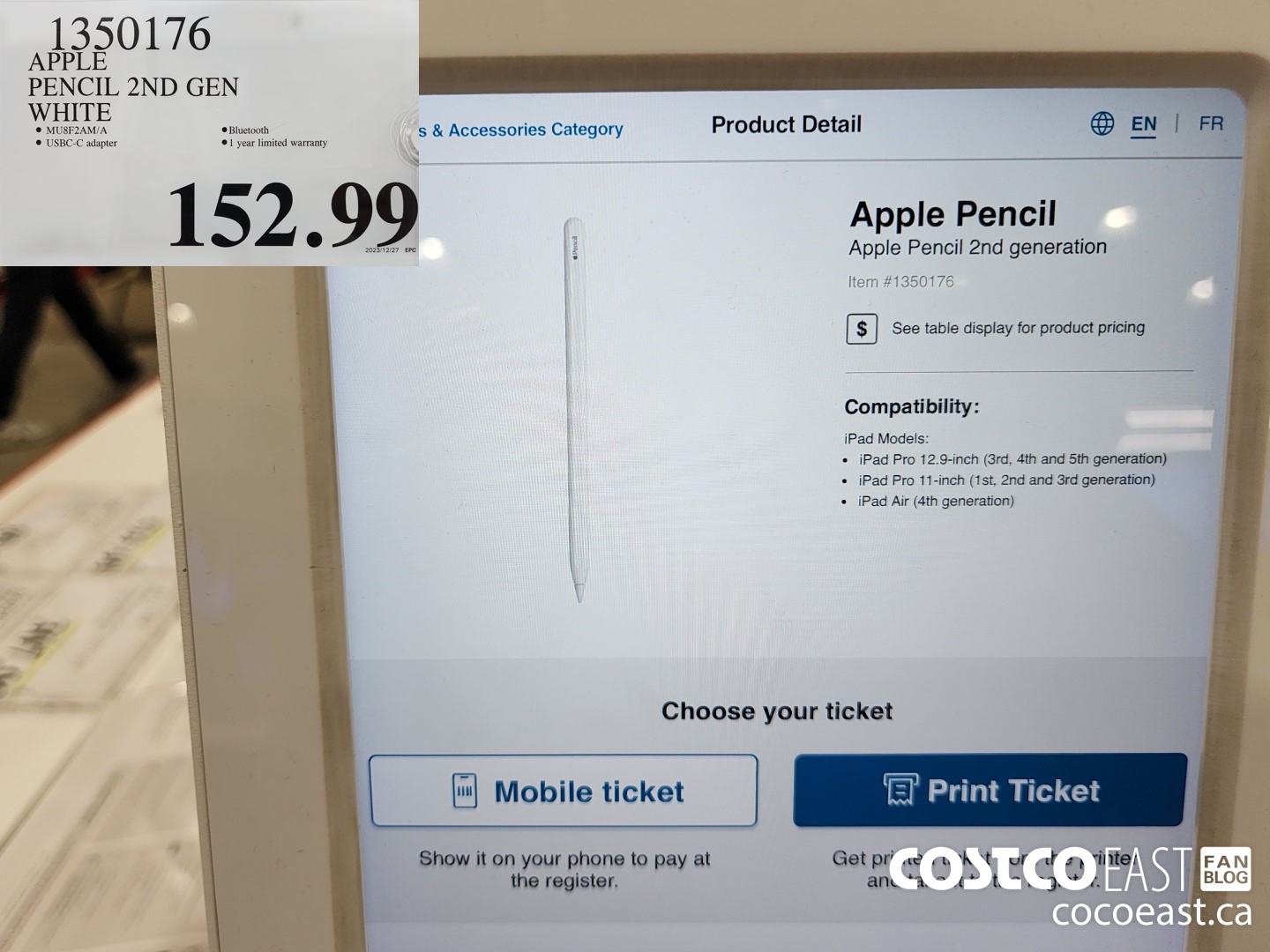 1350176 APPLE PENCIL 2ND GENERATION WHITE $152.99