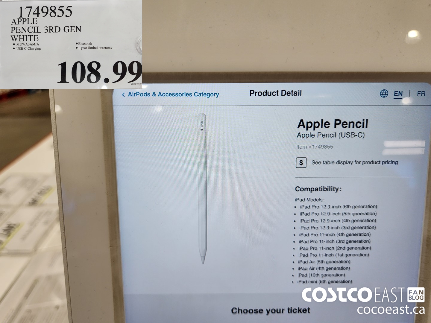 1749855 APPLE PENCIL 3RD GEN WHITE  $108.99