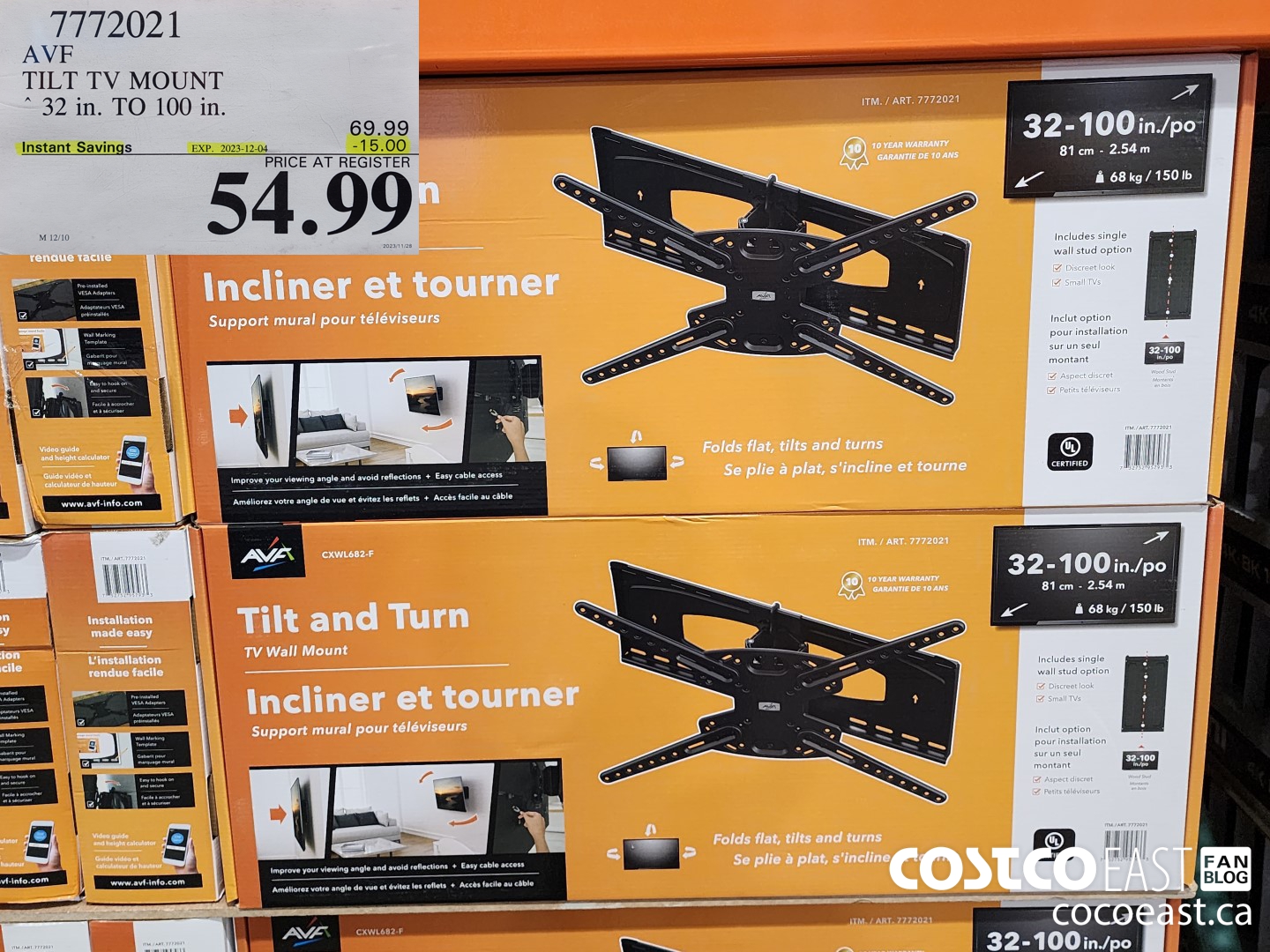 7772021 AVF TILT TV MOUNT 32 in. TO 100 in. ($15.00 INSTANT SAVINGS EXPIRES ON 2023-12-04) $54.99