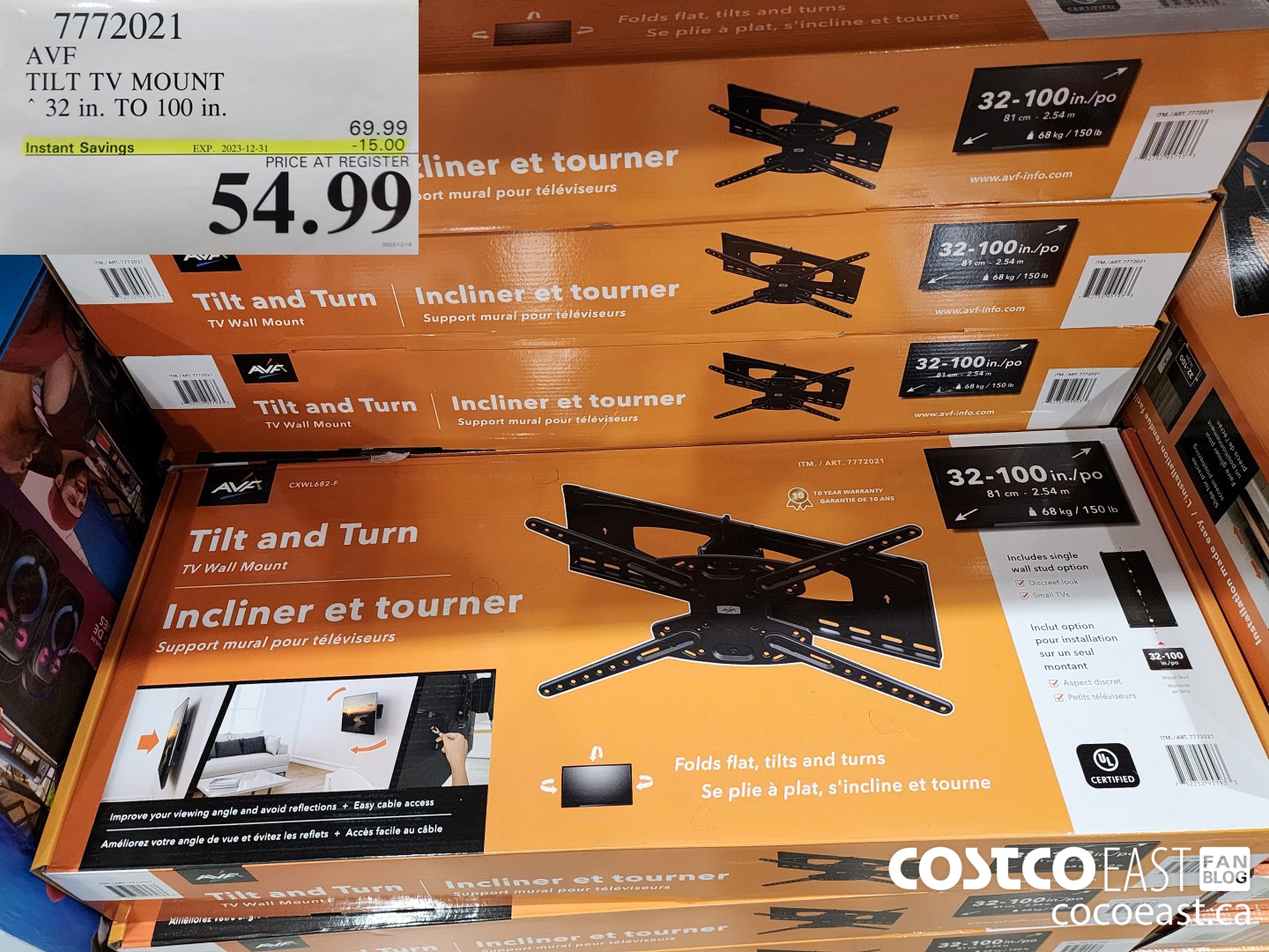 7772021 AVF TILT TV MOUNT 32 in. TO 100 in. ($15.00 INSTANT SAVINGS EXPIRES ON 2023-12-31) $54.99