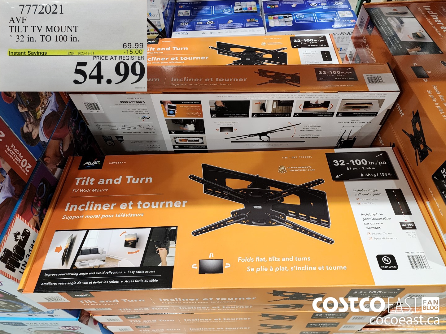 7772021 AVF TILT TV MOUNT 32 in. TO 100 in. ($15.00 INSTANT SAVINGS EXPIRES ON 2023-12-31) $54.99