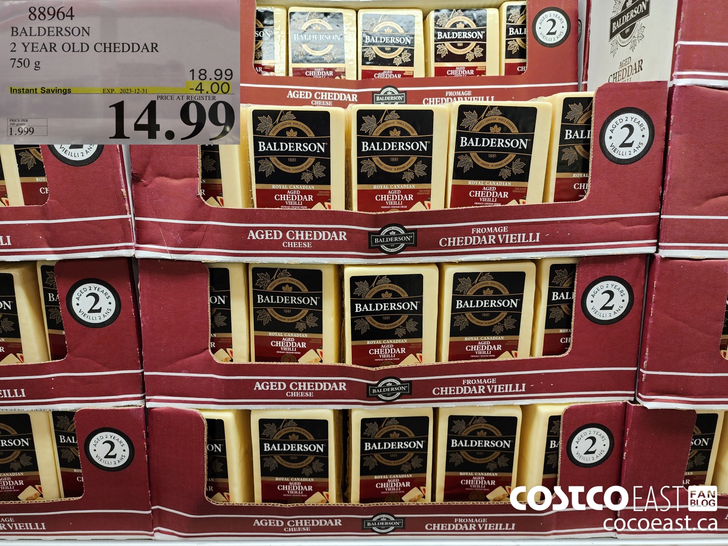 88964 BALDERSON 2 YEAR OLD CHEDDAR 750 g ($4.00 INSTANT SAVINGS EXPIRES ON 2023-12-31) $14.99