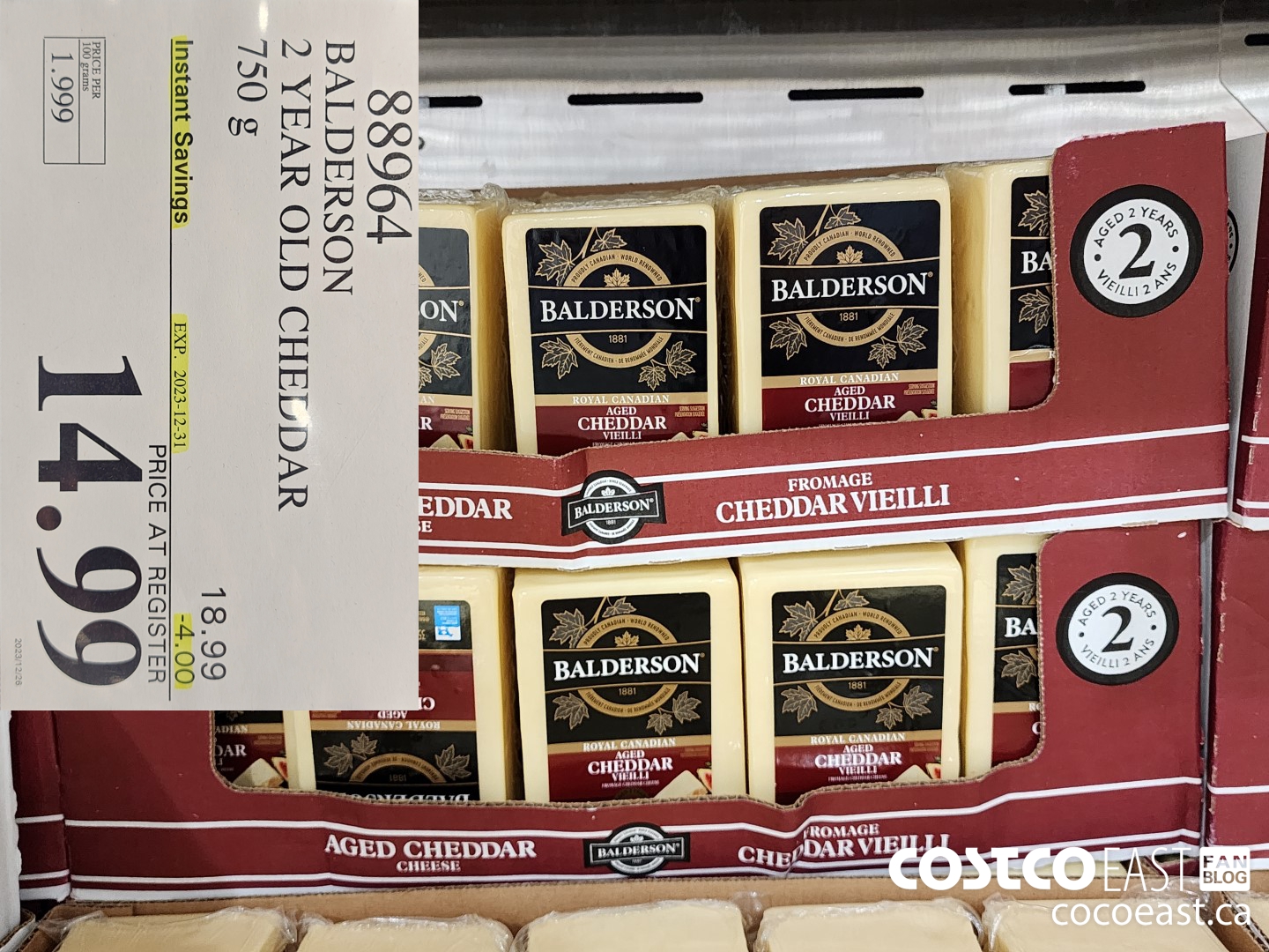 88964 BALDERSON 2 YEAR OLD CHEDDAR 750 g ($4.00 INSTANT SAVINGS EXPIRES ON 2023-12-31) $14.99