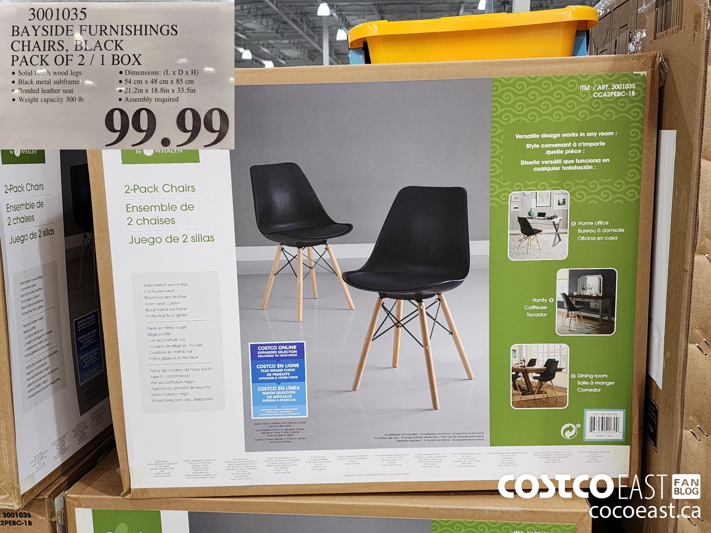 3001035 BAYSIDE FURNISHINGS CHAIRS, BLACK PACK OF 2 / 1 BOX $99.99