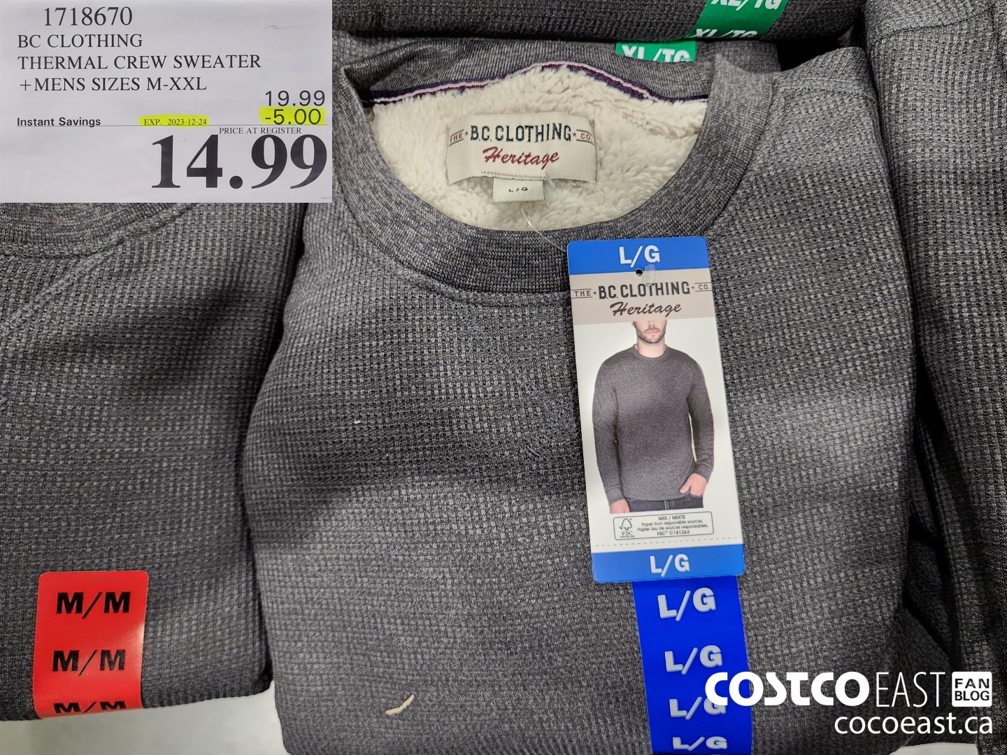 1718670 BC CLOTHING THERMAL CREW SWEATER +MENS SIZES M-XXL ($5.00 INSTANT SAVINGS EXPIRES ON 2023-12-24) $14.99