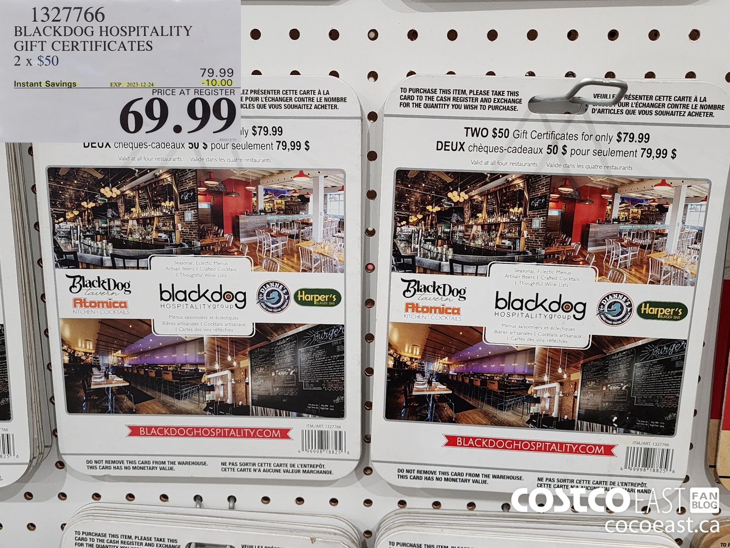 1327766 BLACKDOG HOSPITALITY GIFT CERTIFICATES 2 X $50 ($10.00 INSTANT SAVINGS EXPIRES ON 2023-12-24) $69.99