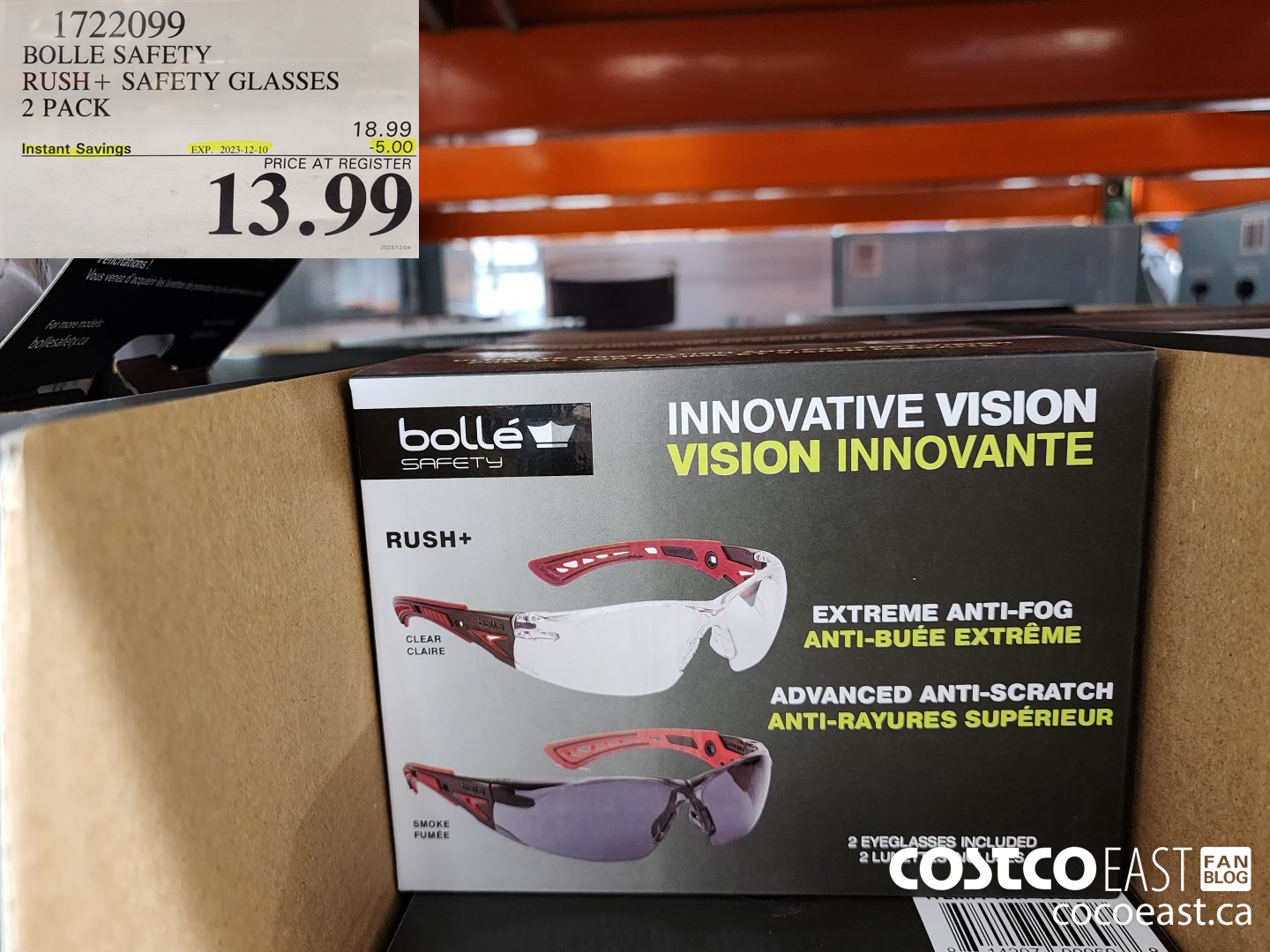 1722099 BOLLE SAFETY RUSH+ SAFETY GLASSES 2 PACK ($5.00 INSTANT SAVINGS EXPIRES ON 2023-12-10) $13.99