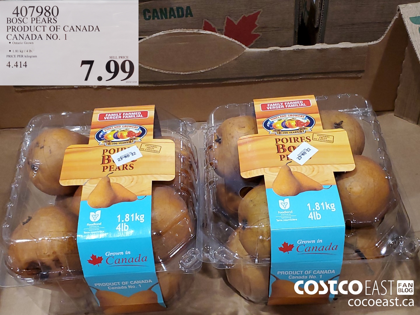 407980 BOSC PEARS PRODUCT OF CANADA CANADA NO. 1 $7.99