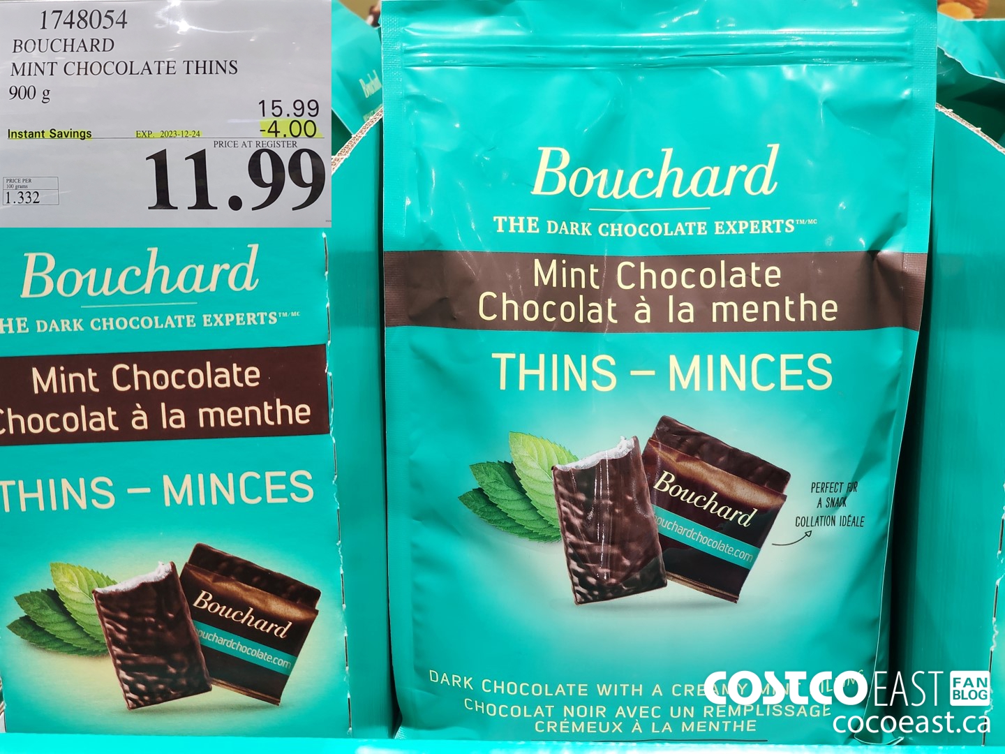 1748054 BOUCHARD MINT CHOCOLATE THINS 900 G ($4.00 INSTANT SAVINGS EXPIRES ON 2023-12-24) $11.99