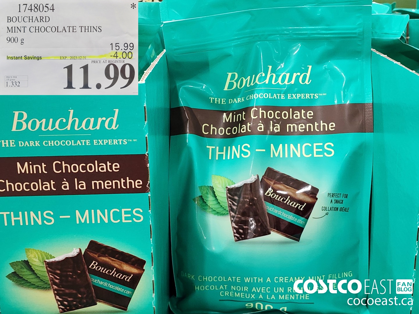 1748054 BOUCHARD MINT CHOCOLATE THINS 900 G ($4.00 INSTANT SAVINGS EXPIRES ON 2023-12-31) $11.99