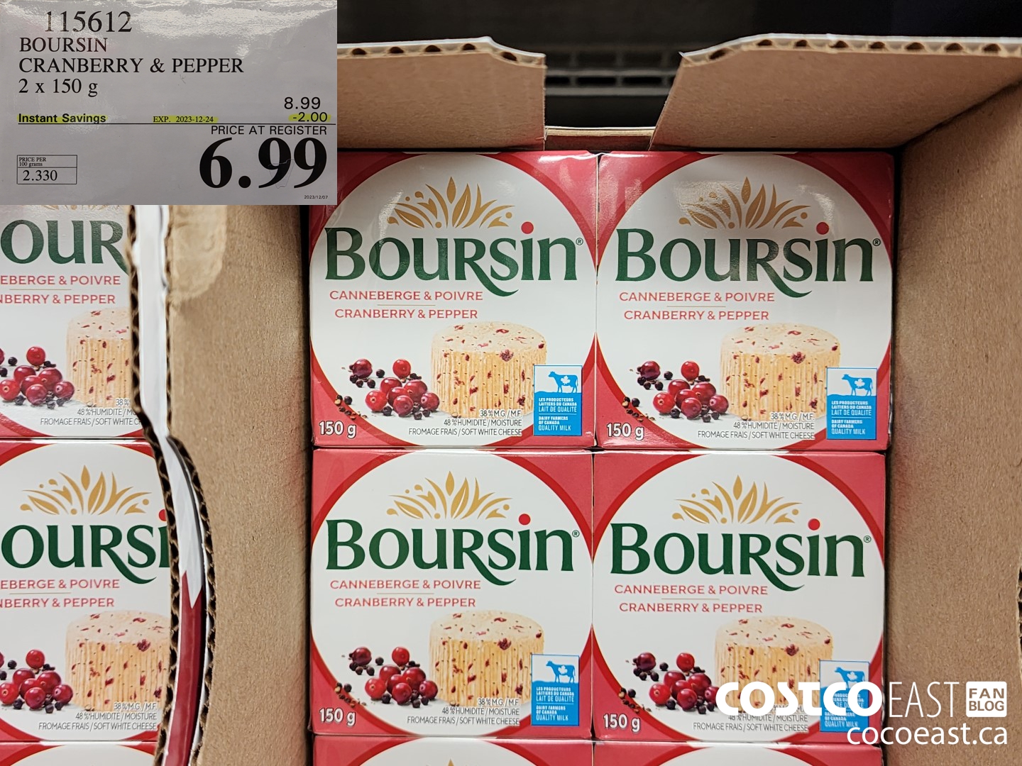 115612 BOURSIN CRANBERRY & PEPPER 2 x 150 G ($2.00 INSTANT SAVINGS EXPIRES ON 2023-12-24) $6.99