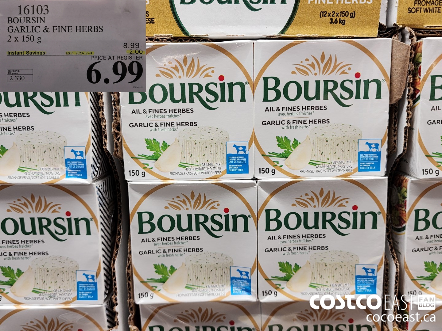 16103 BOURSIN GARLIC & FINE HERBS 2 X 150 G ($2.00 INSTANT SAVINGS EXPIRES ON 2023-12-24) $6.99