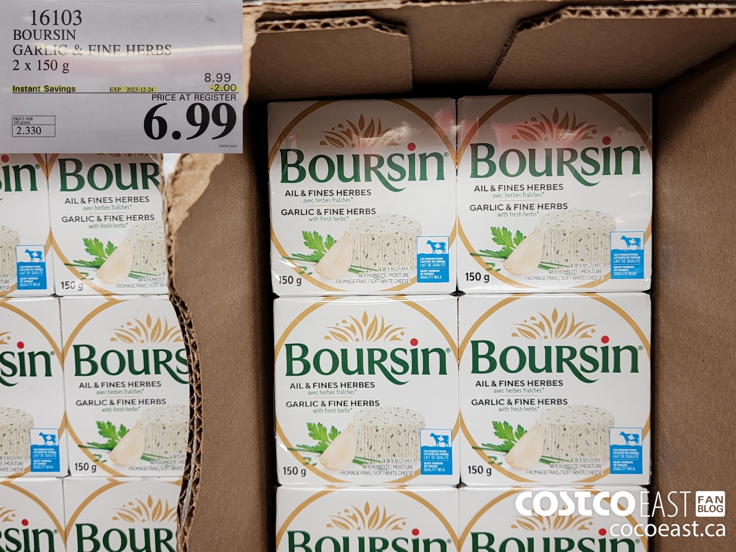 16103 BOURSIN GARLIC & FINE HERBS 2 X 150 G ($2.00 INSTANT SAVINGS EXPIRES ON 2023-12-24) $6.99